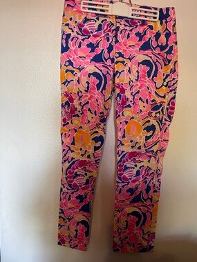 Lilly Pulitzer Pink Navy Yellow Floral Straight Leg Pants